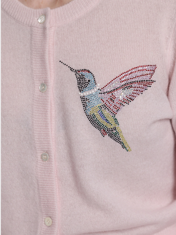 Cashmere Hummingbird Bling Cropped Cardigan in Lotus