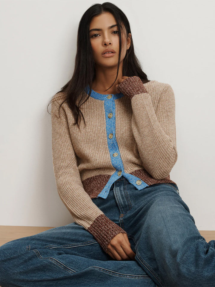 Ibra Merino Wool-Blend Cardigan in Oatmeal Multi