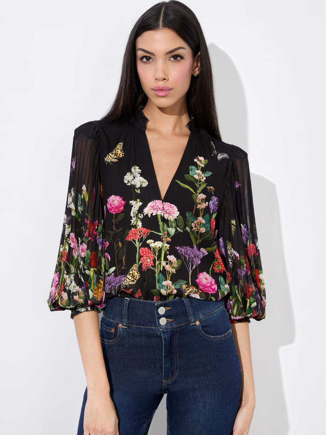 Ilan Button Front Blouse in Secret Garden