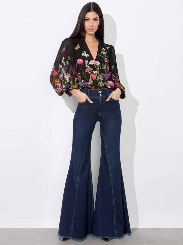 Ilan Button Front Blouse in Secret Garden