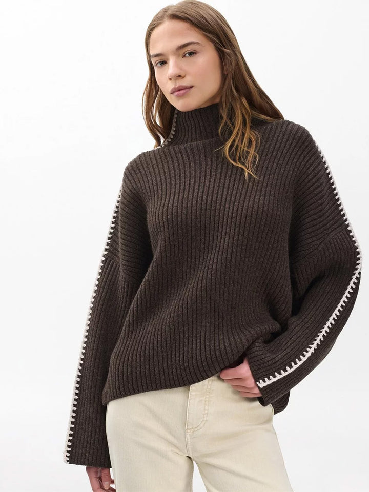 Ingrid Wool Turtleneck Sweater in Brown