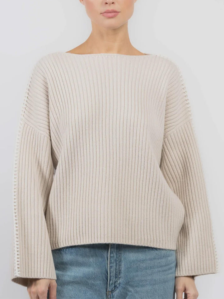 Ingrid Boat Neck Sweater in Light Oak