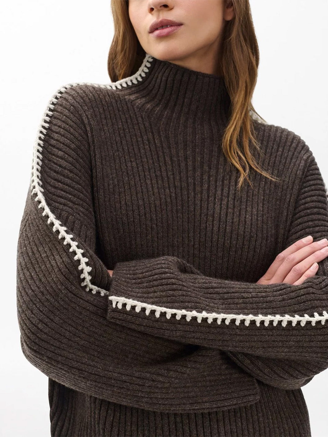 Ingrid Wool Turtleneck Sweater in Brown