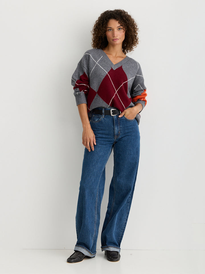 Truman Cashmere Crew in Currant Argyle