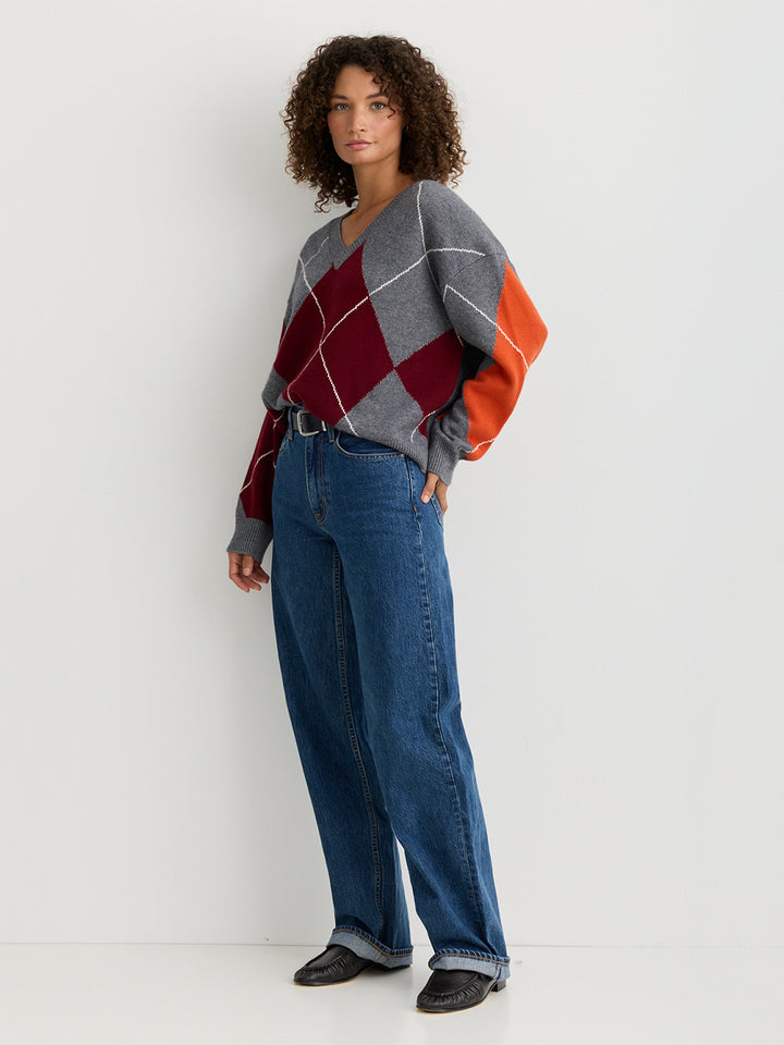 Truman Cashmere Crew in Currant Argyle