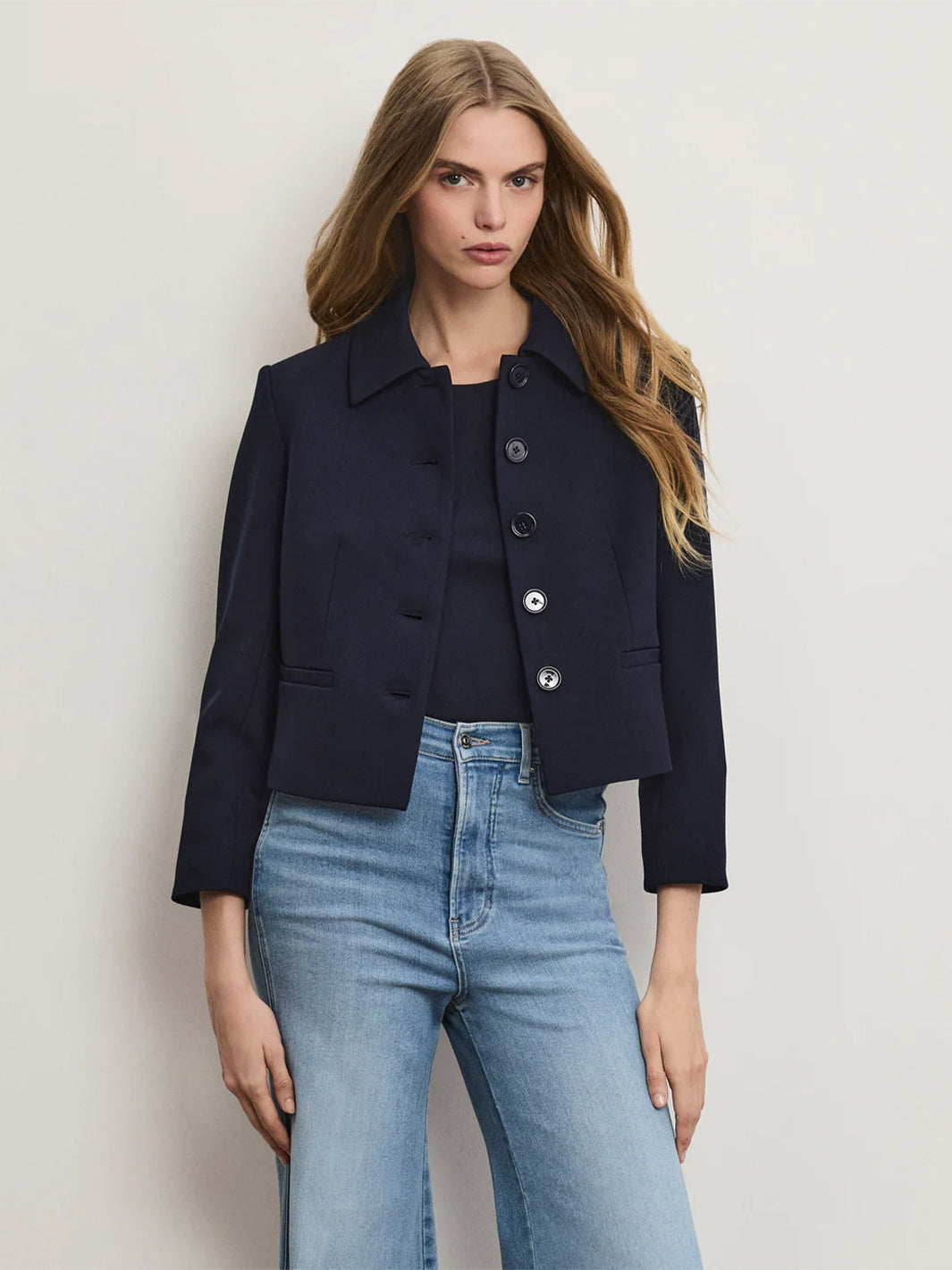 Ismena Removable Scarf Jacket in Navy