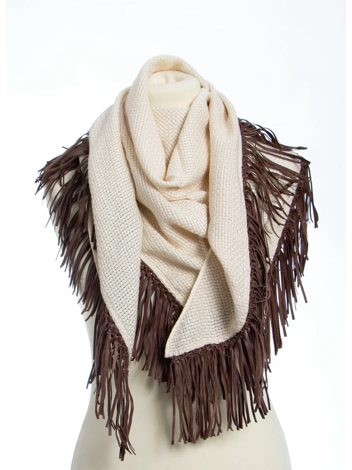 Cervinia Scarf Ivory with Brown Leather Fringe