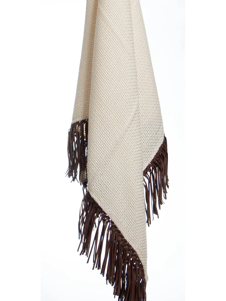 Cervinia Scarf Ivory with Brown Leather Fringe