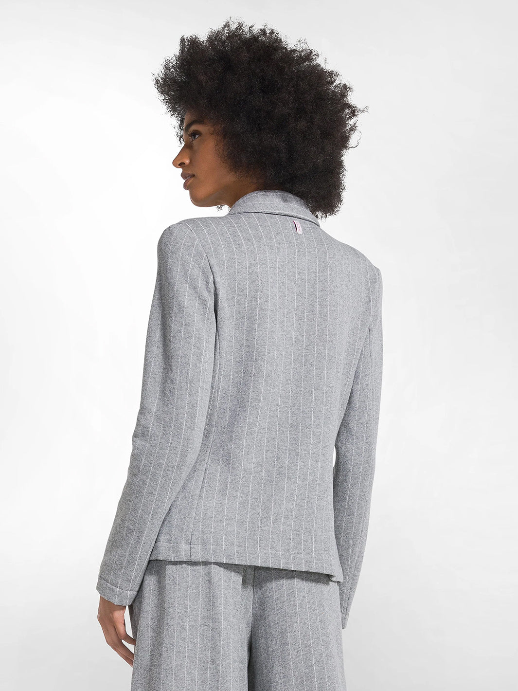 Double Breasted Pinstripe Jacket in Silver Grey