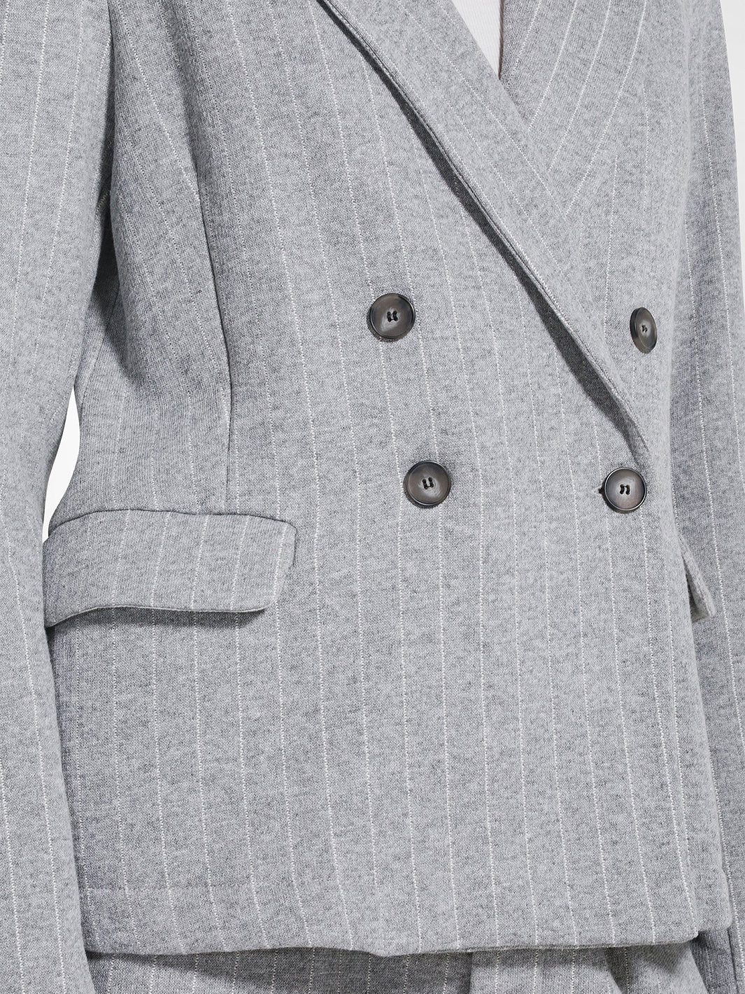 Double Breasted Pinstripe Jacket in Silver Grey