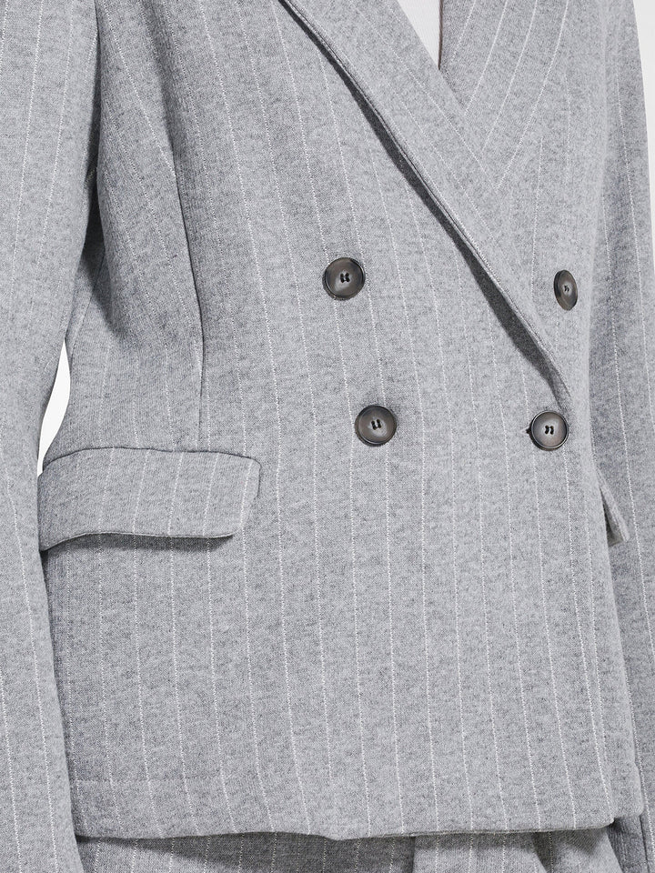 Double Breasted Pinstripe Jacket in Silver Grey