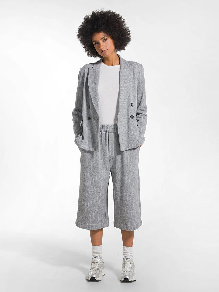 Double Breasted Pinstripe Jacket in Silver Grey