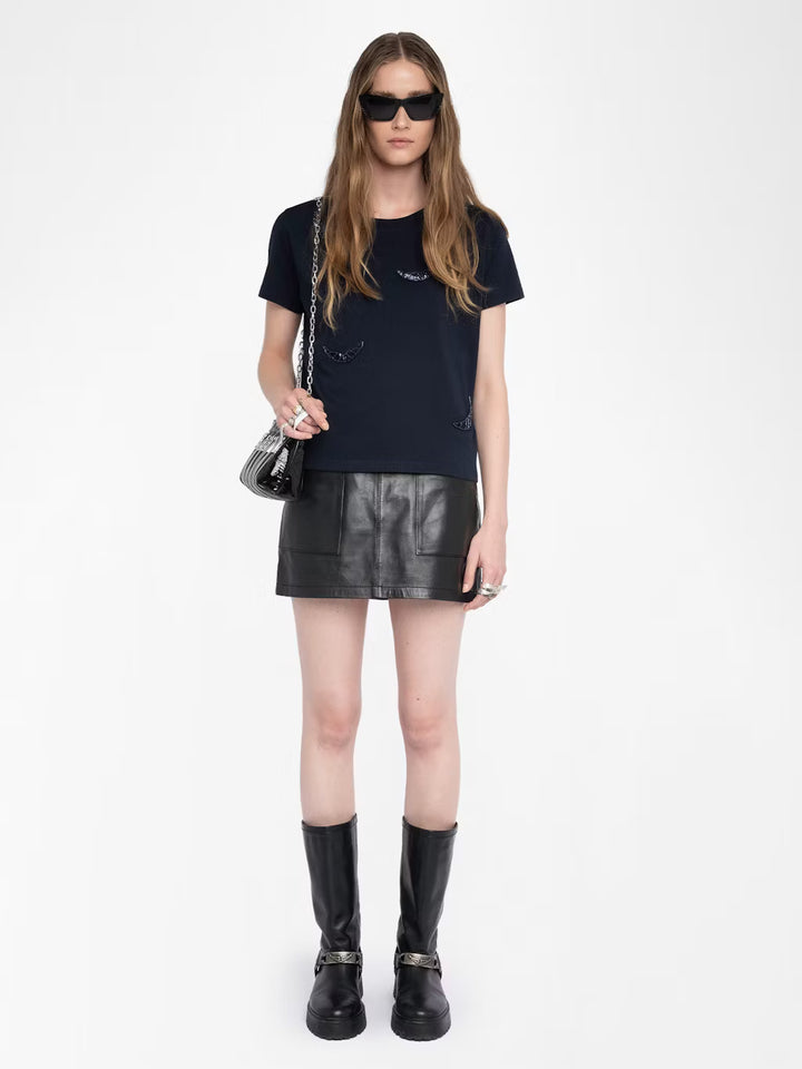 Alys HC Embroidery Wings Top in Encre