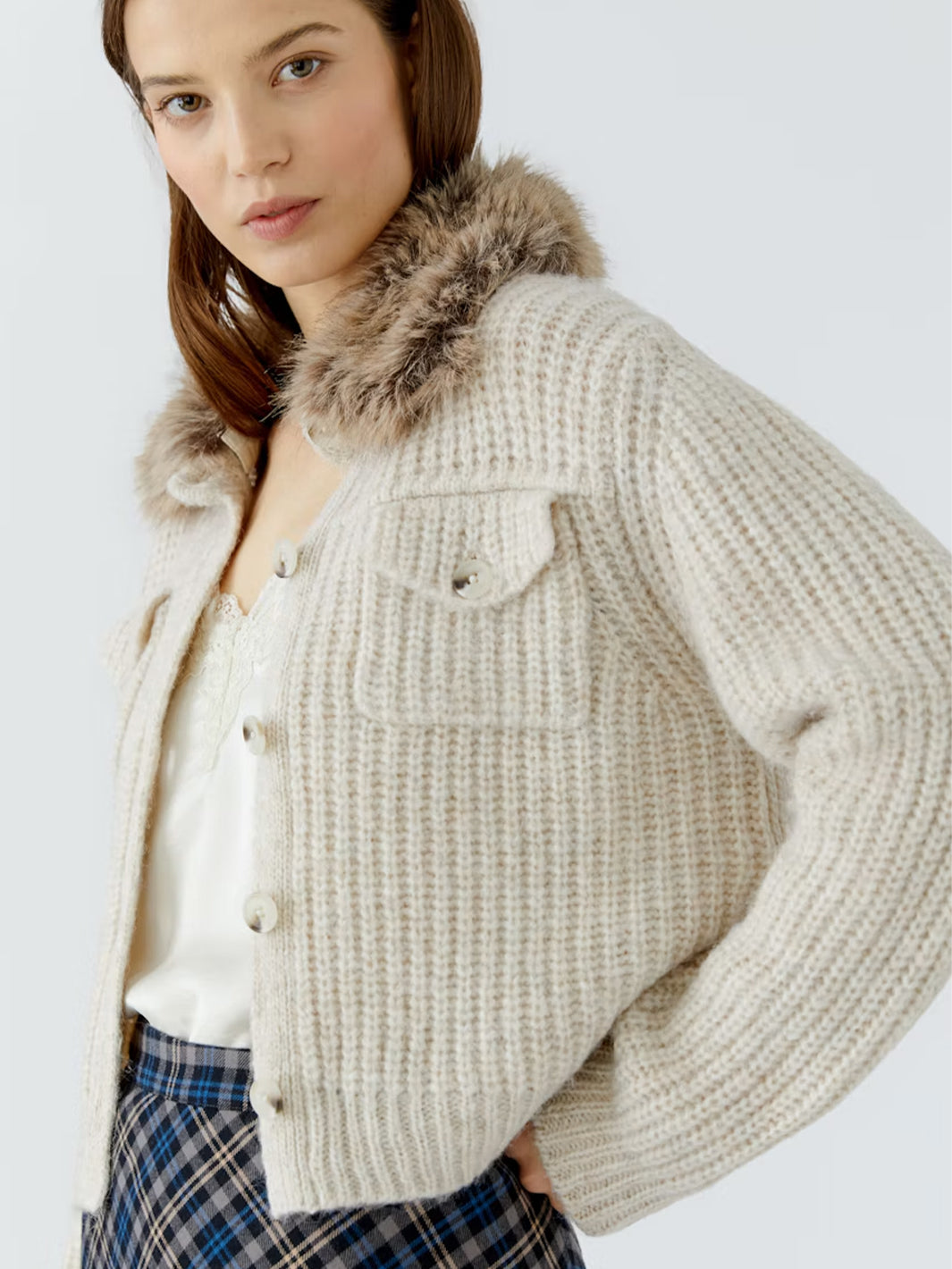 Knit Jacket in Light Beige Mel