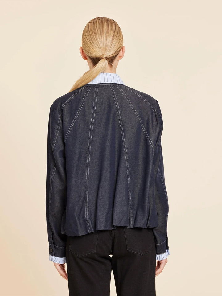 Denim Swing Jacket w/Pinstripe Collar and Cuffs