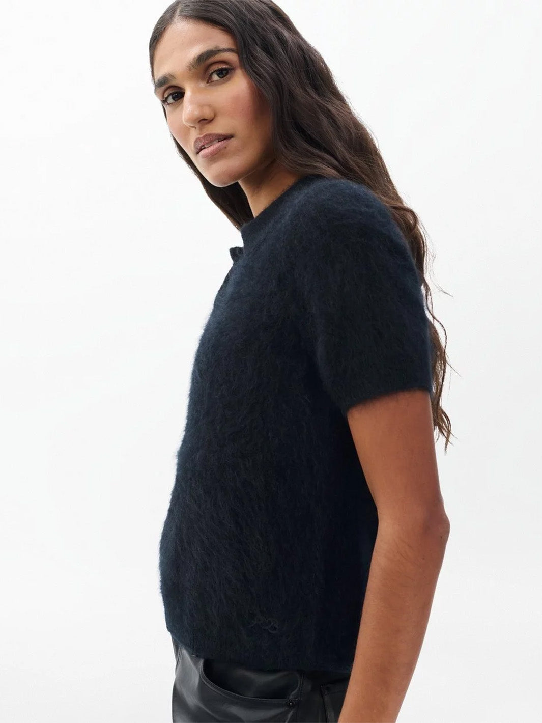 Jada Brushed Cashmere Polo in Black