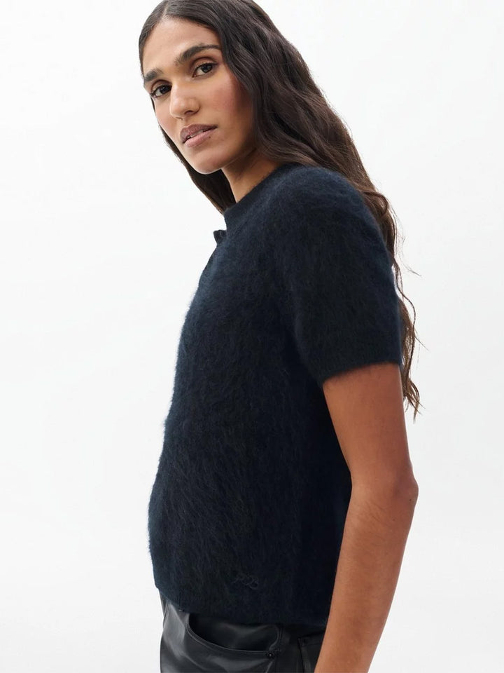 Jada Brushed Cashmere Polo in Black