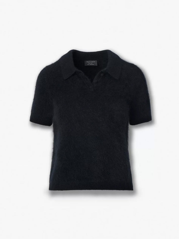 Jada Brushed Cashmere Polo in Black