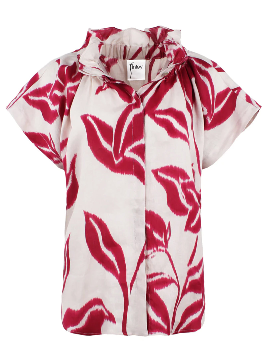 Jenny Linen Blouse in Natural Raspberry Batik Print