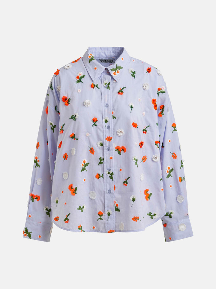 Jimena Embroidered Boxy Shirt in Green/Light Blue/Orange