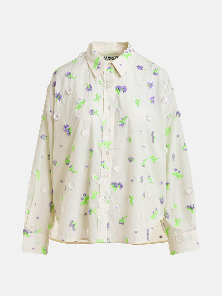 Jimena Embroidered Boxy Shirt in Green/Light Blue/Orange