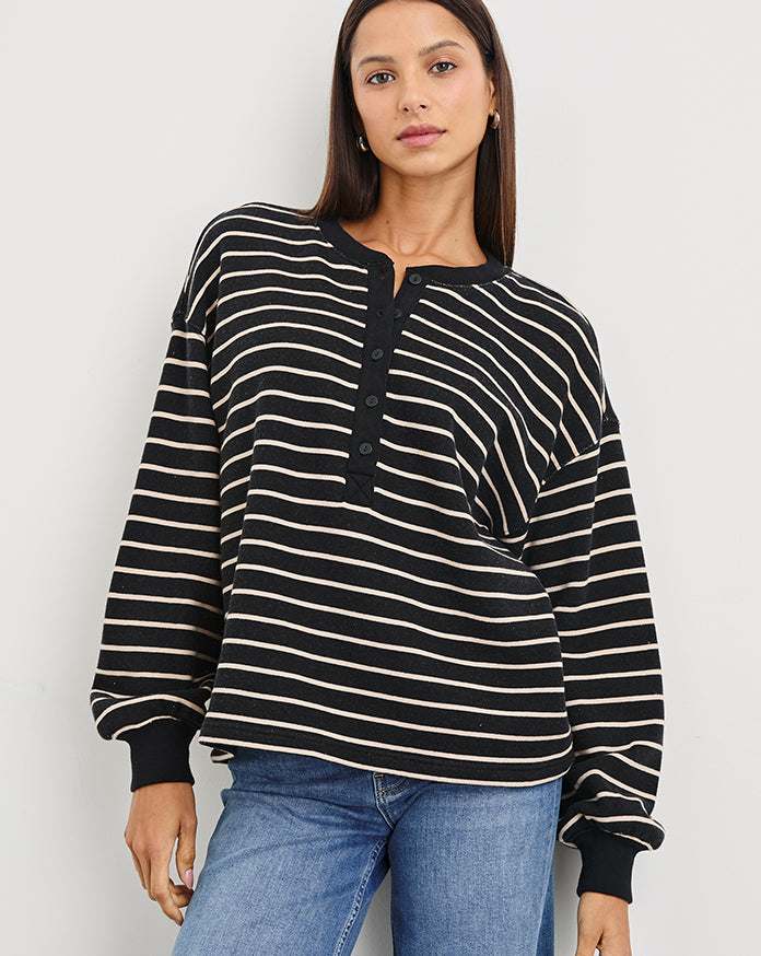 Joan Sweatshirt in Black Ivory Stripe