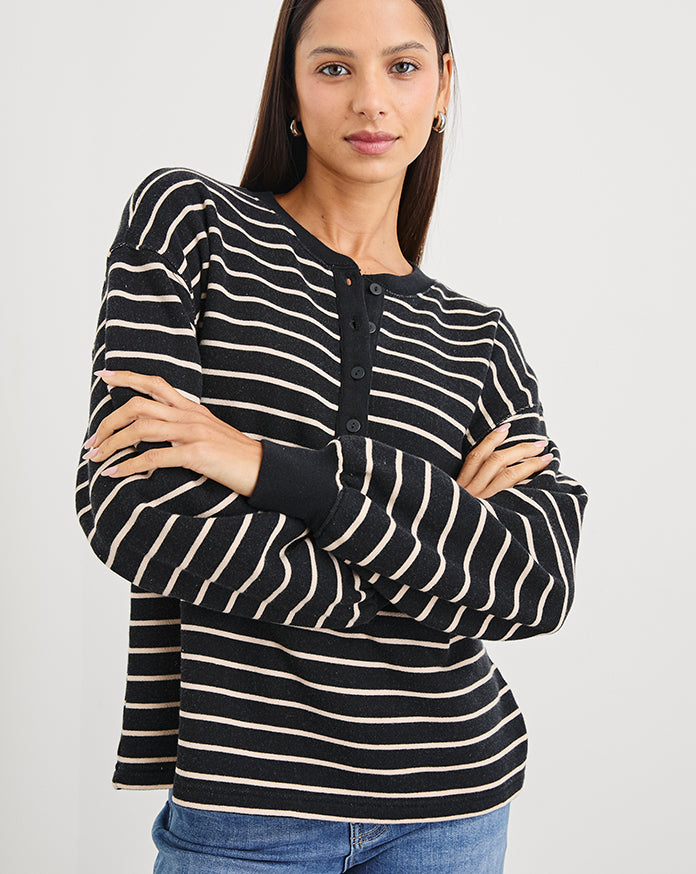 Joan Sweatshirt in Black Ivory Stripe