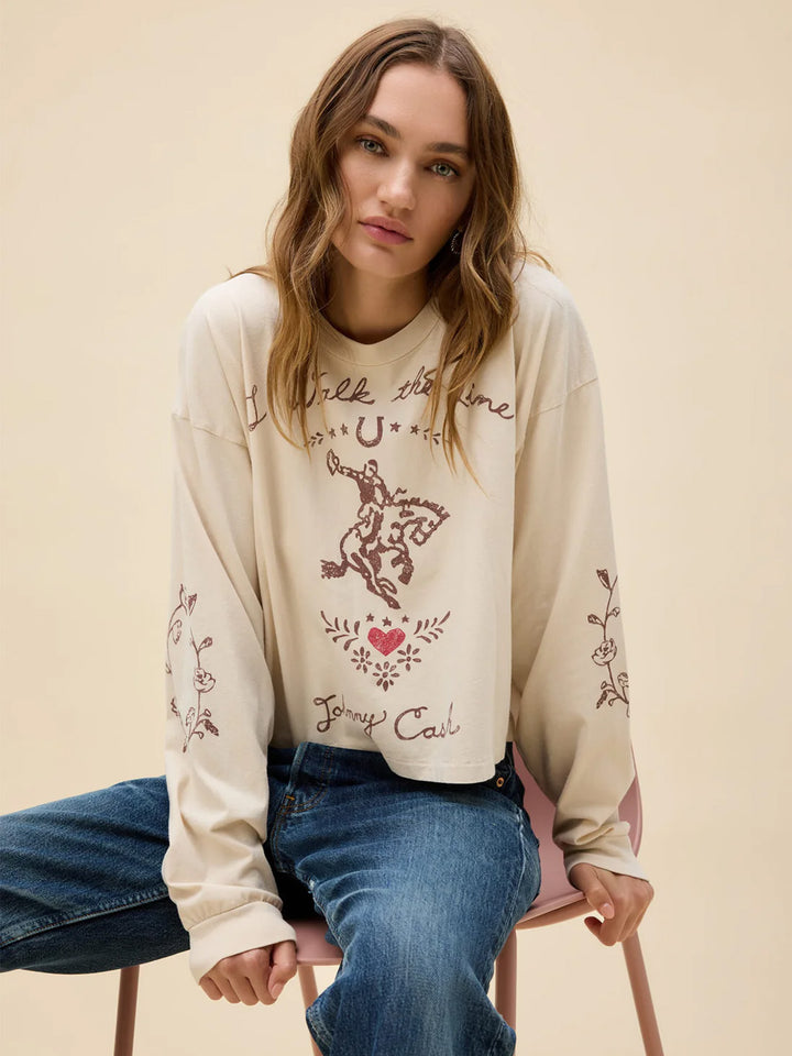 Johnny Cash Walk The Line Meet & Greet Long Sleeve in Dirty White