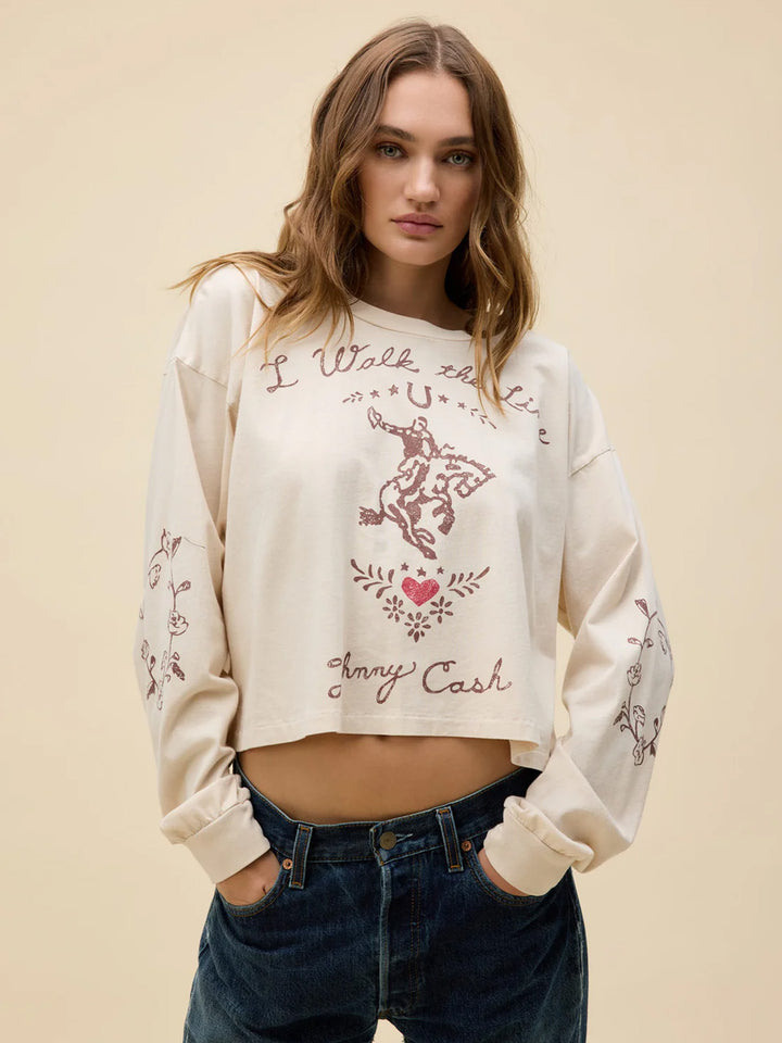 Johnny Cash Walk The Line Meet & Greet Long Sleeve in Dirty White