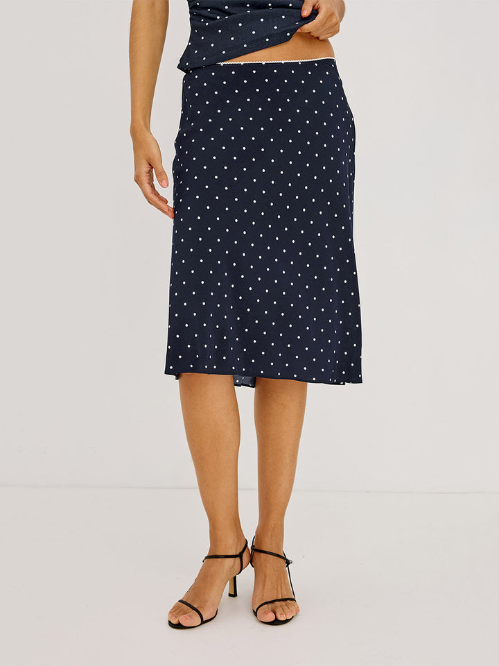 Jolene Skirt in Navy Polkadot