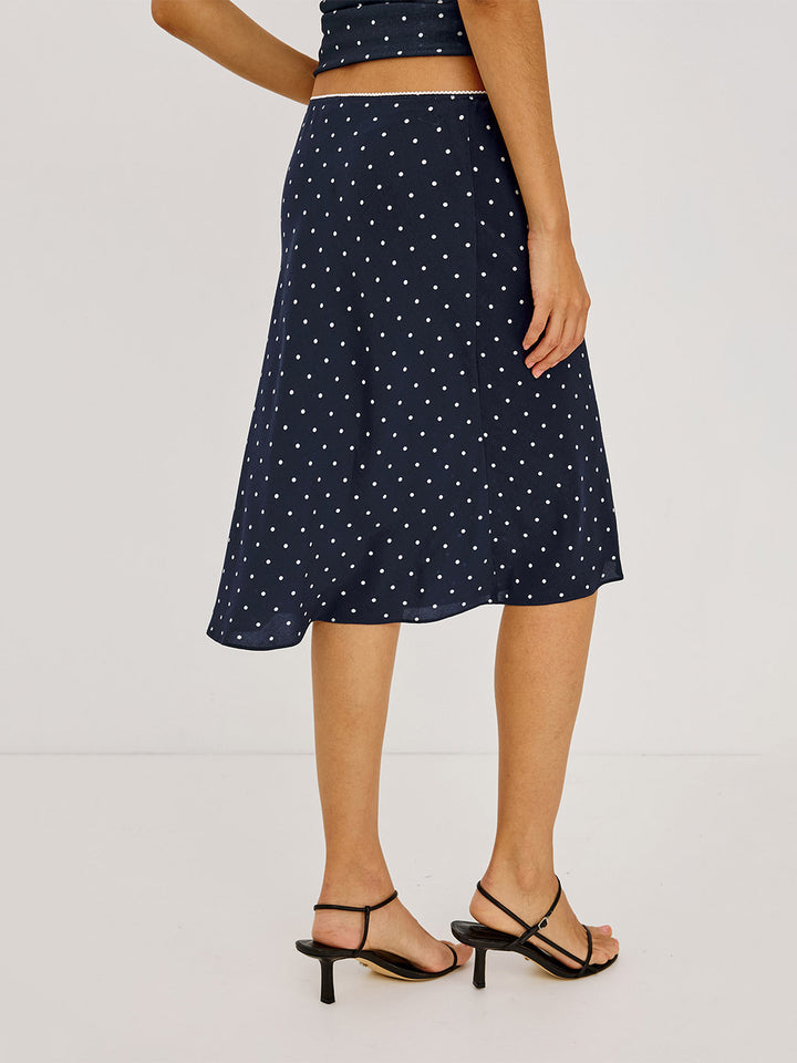 Jolene Skirt in Navy Polkadot