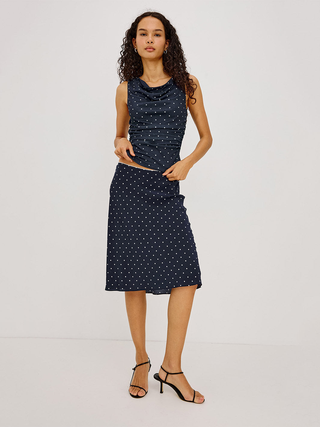 Jolene Skirt in Navy Polkadot