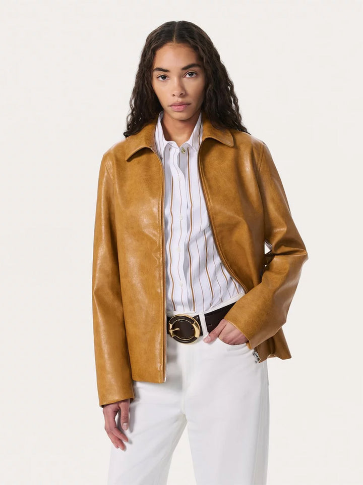 Jordie Faux Leather Jacket in Camel