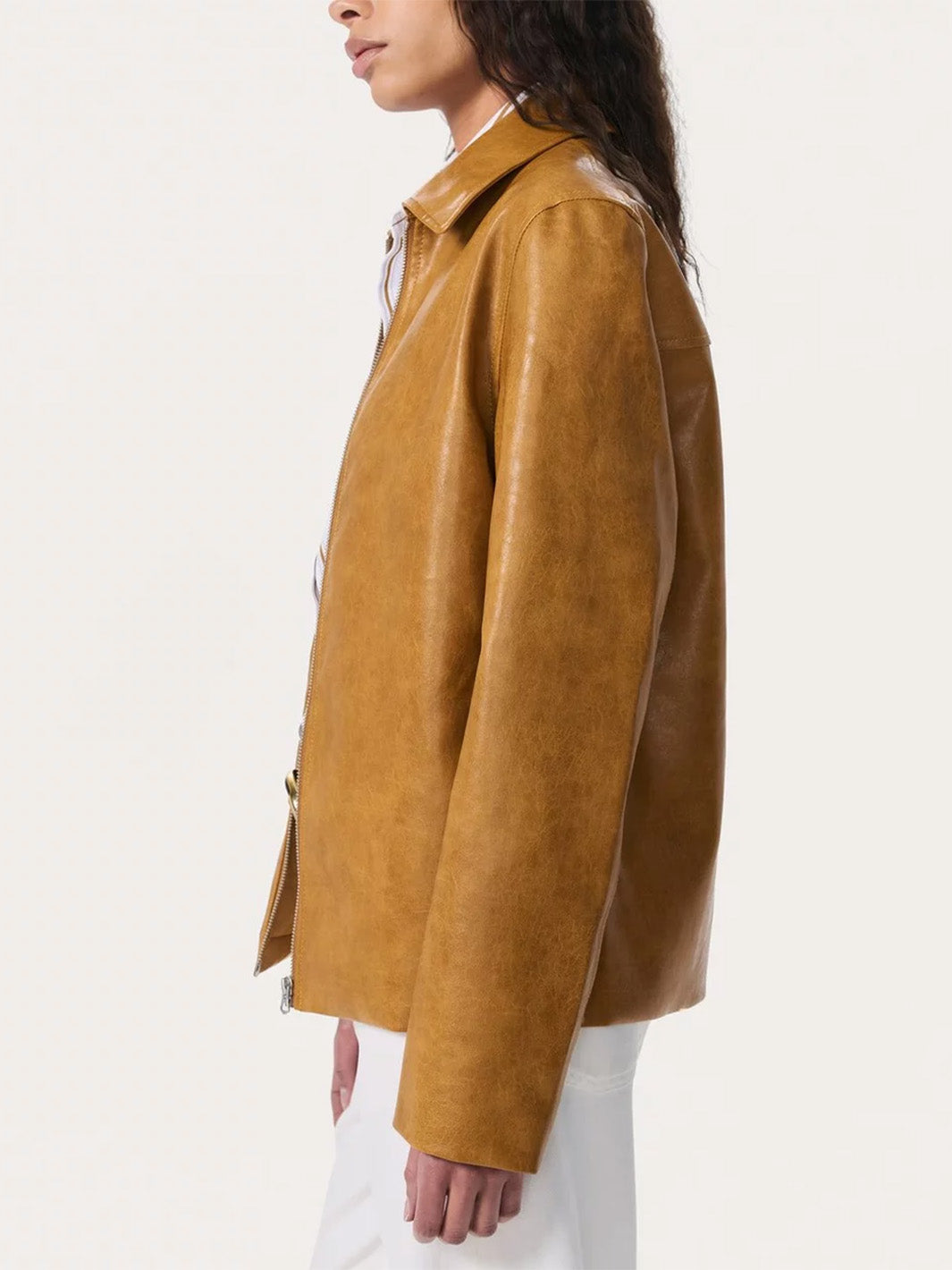 Jordie Faux Leather Jacket in Camel