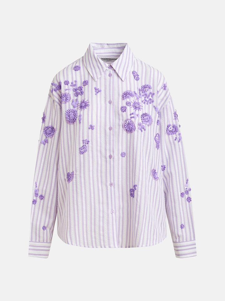 Jimena Embroidered Boxy Shirt in Green/Light Blue/Orange