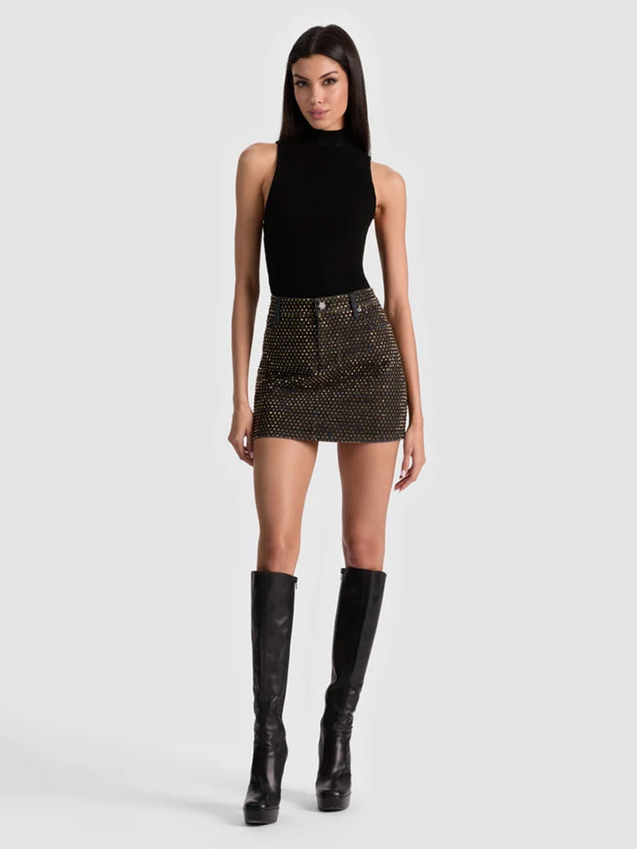 Joss Embellished Denim Skirt in Maya Charcoal Black