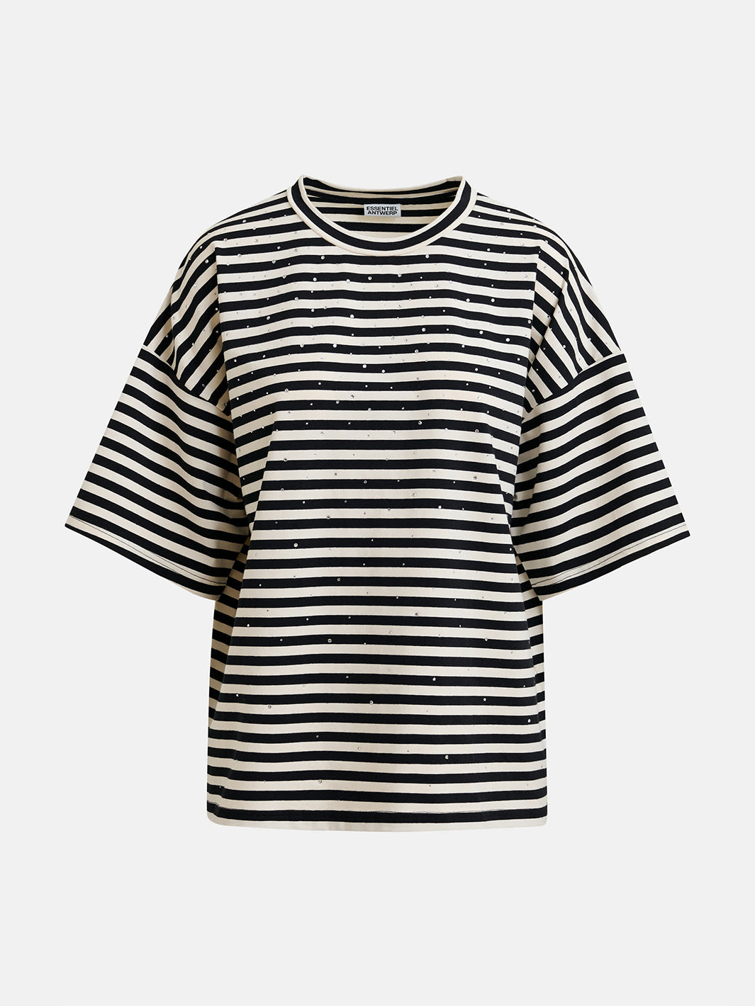 Joste Striped Rhinestone T-Shirt in Black/Off White