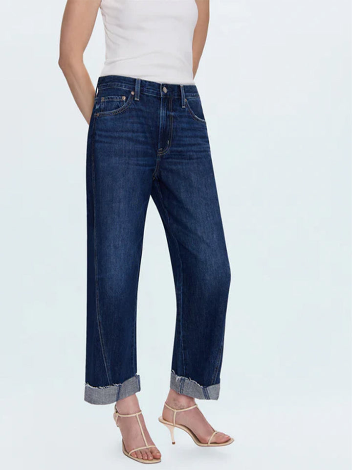 Kacey Mid Rise Cuffed Straight Jean in Cultivate