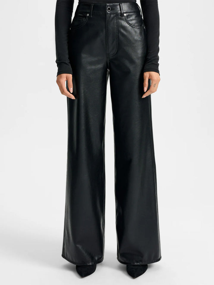 Kasey Wide-Leg Vegan Leather Pant in Black