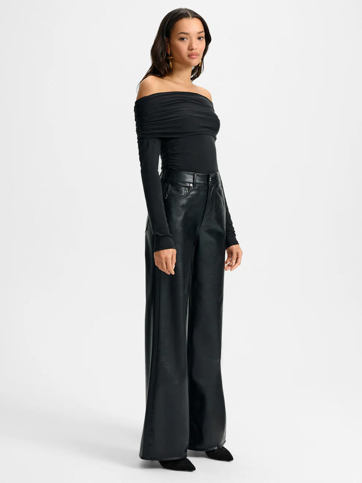 Kasey Wide-Leg Vegan Leather Pant in Black