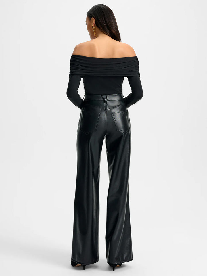Kasey Wide-Leg Vegan Leather Pant in Black