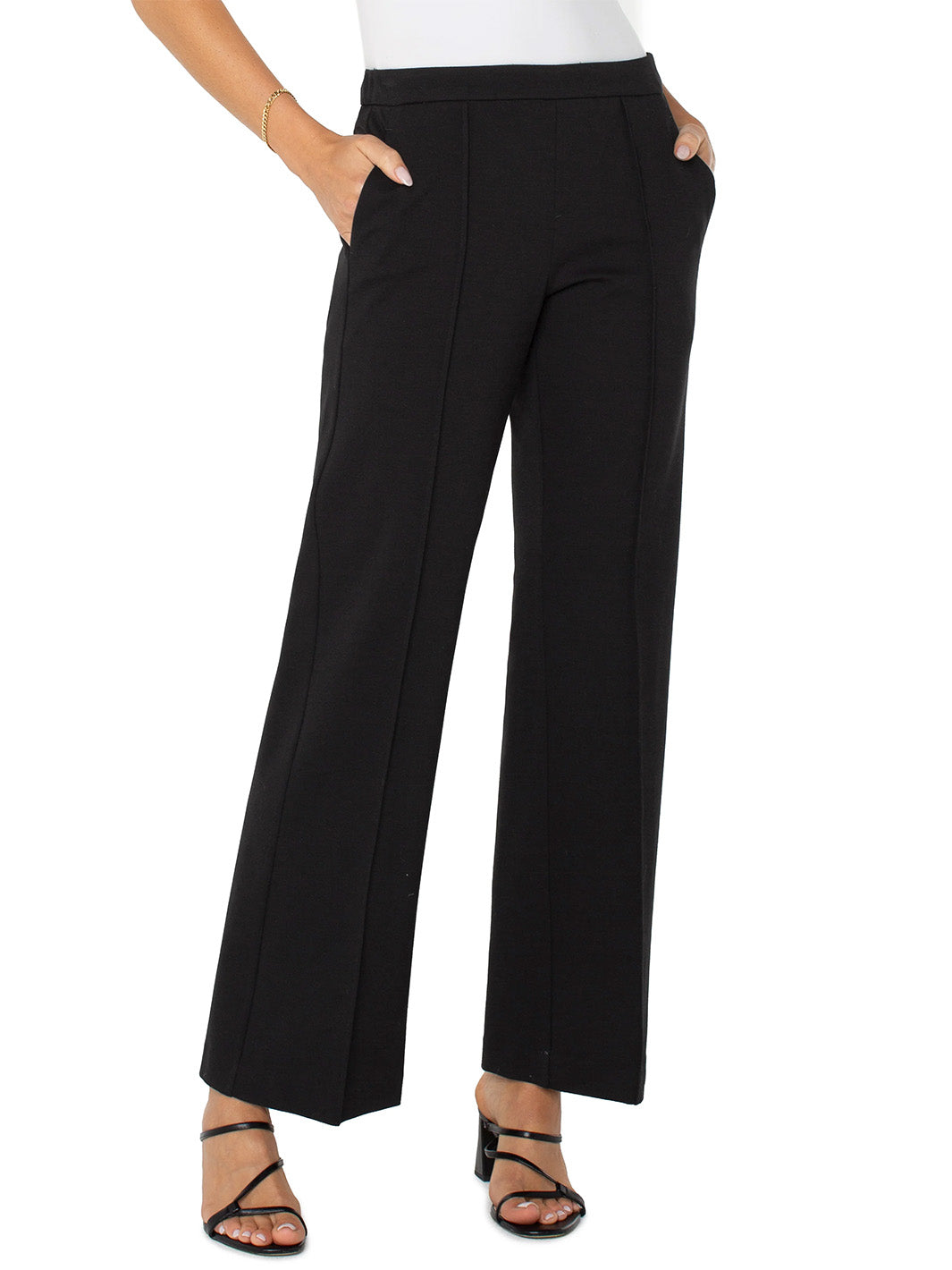 Kayla Wide Leg Pull-on Trouser in Black