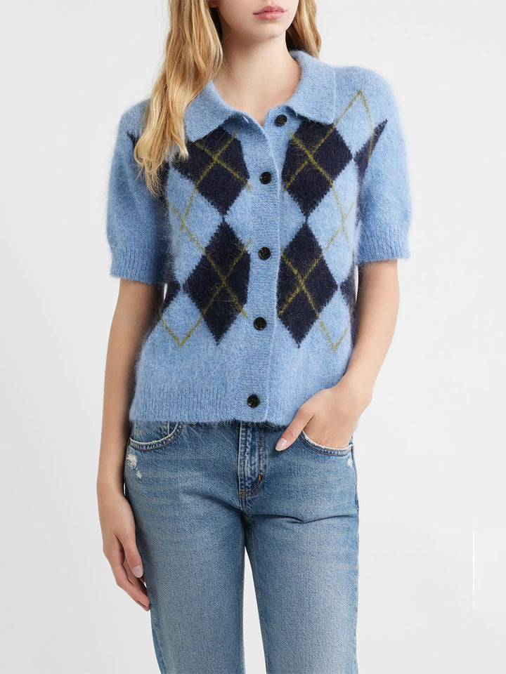 Kelly Argyle Short Sleeve Cardigan in Argyle