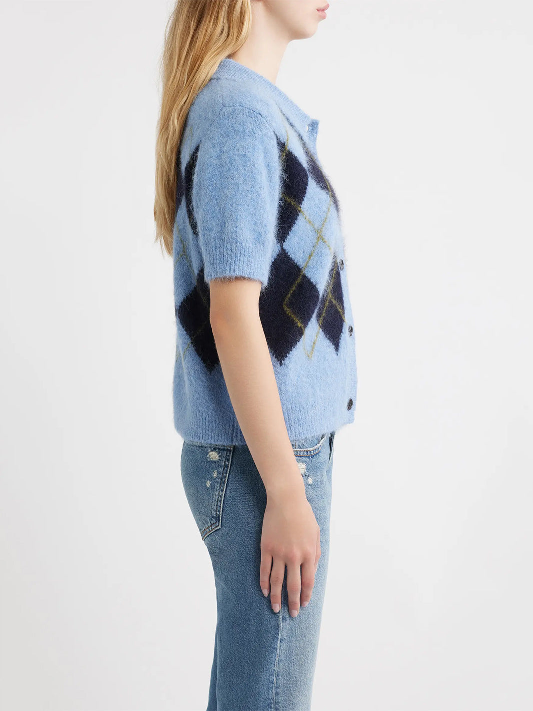 Kelly Argyle Short Sleeve Cardigan in Argyle