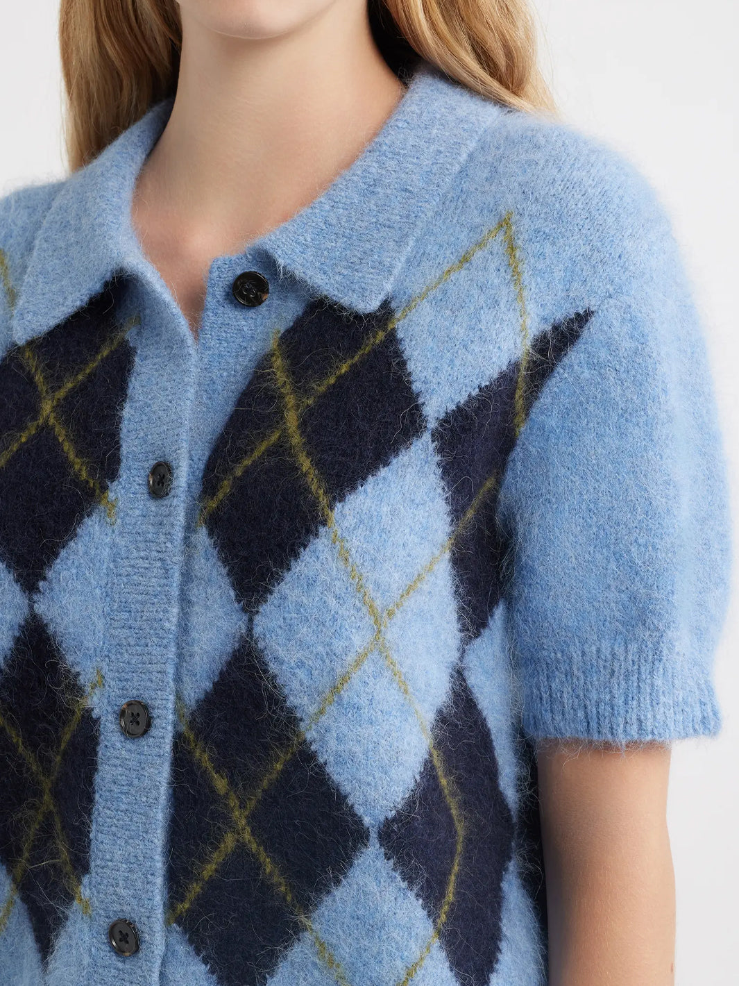 Kelly Argyle Short Sleeve Cardigan in Argyle