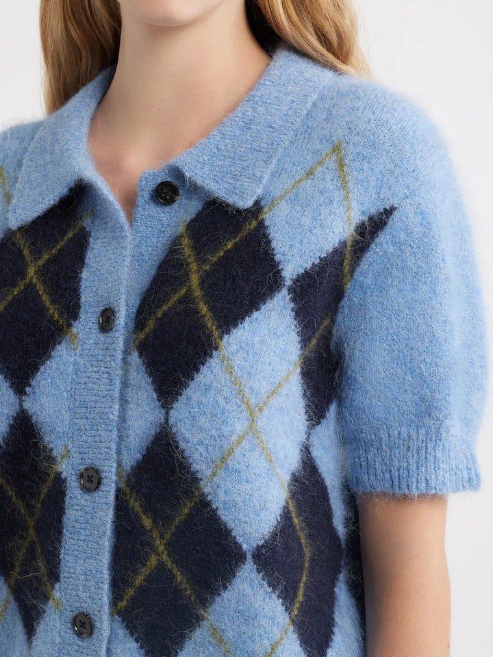Kelly Argyle Short Sleeve Cardigan in Argyle