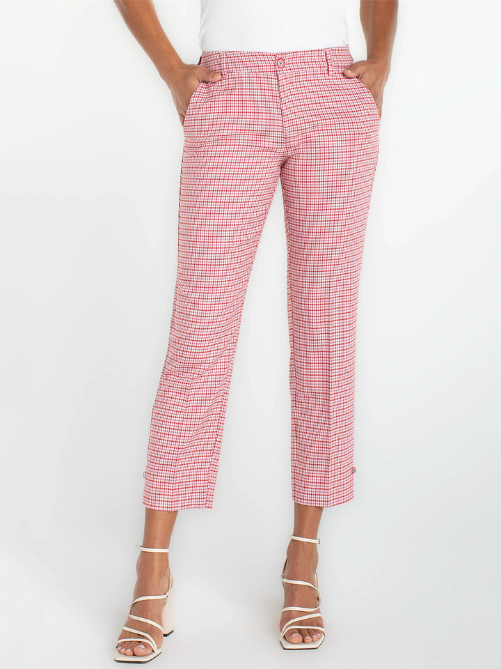 Kelsey Crop Trouser With Side Slit in Cherry Red Plaid