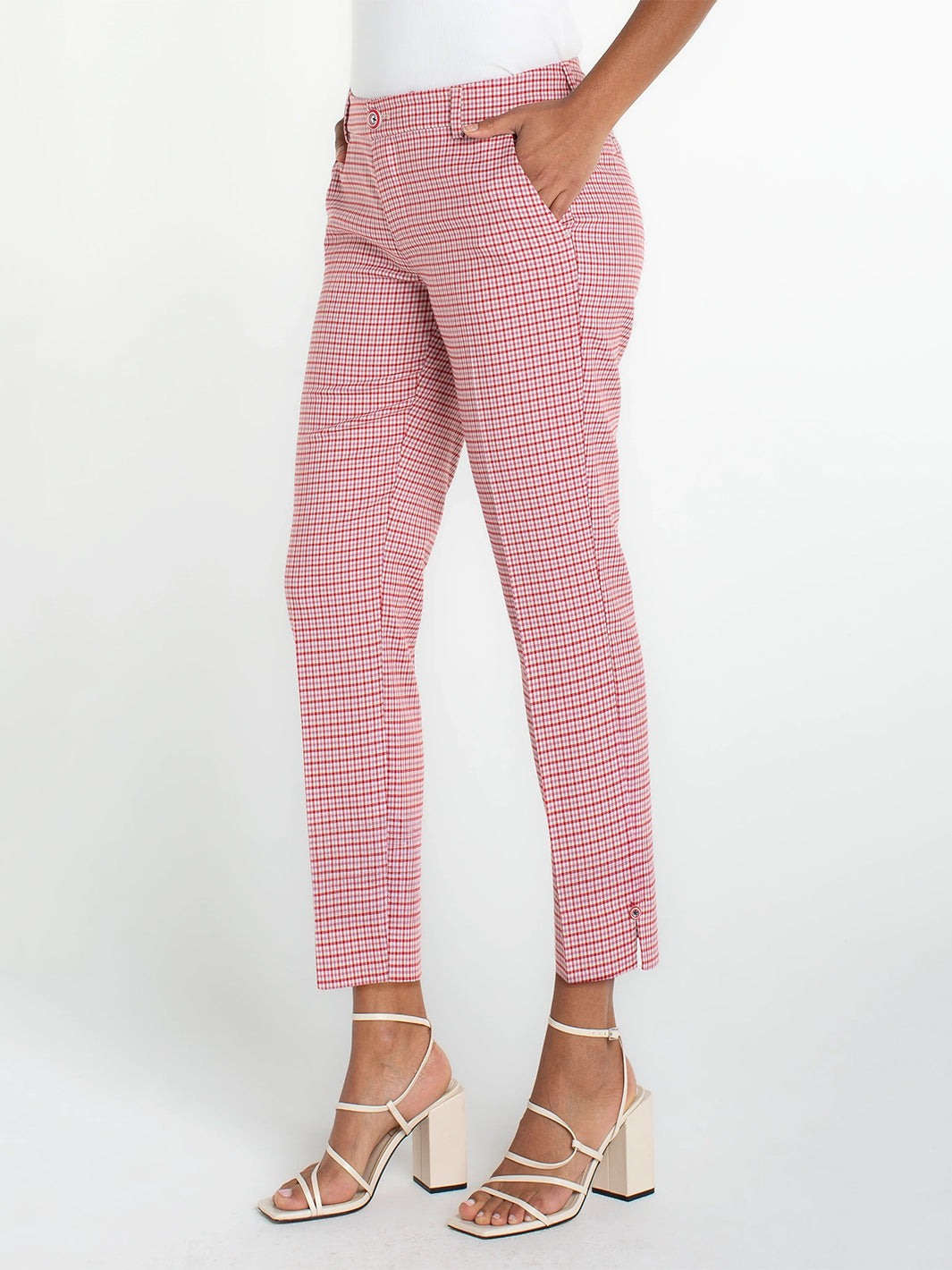 Kelsey Crop Trouser With Side Slit in Cherry Red Plaid