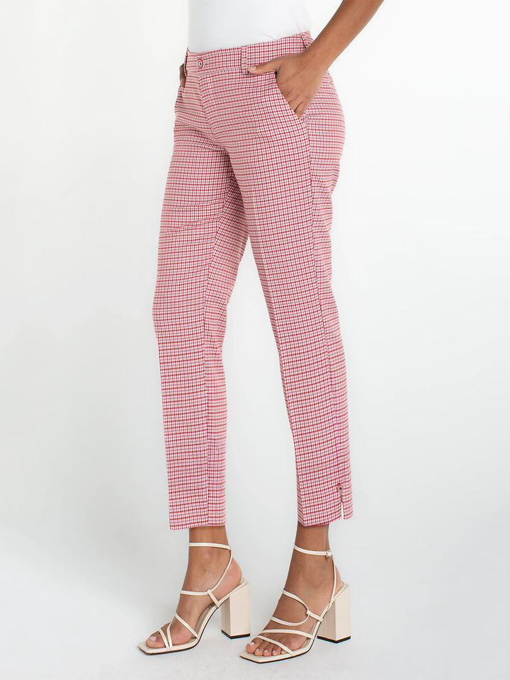 Kelsey Crop Trouser With Side Slit in Cherry Red Plaid