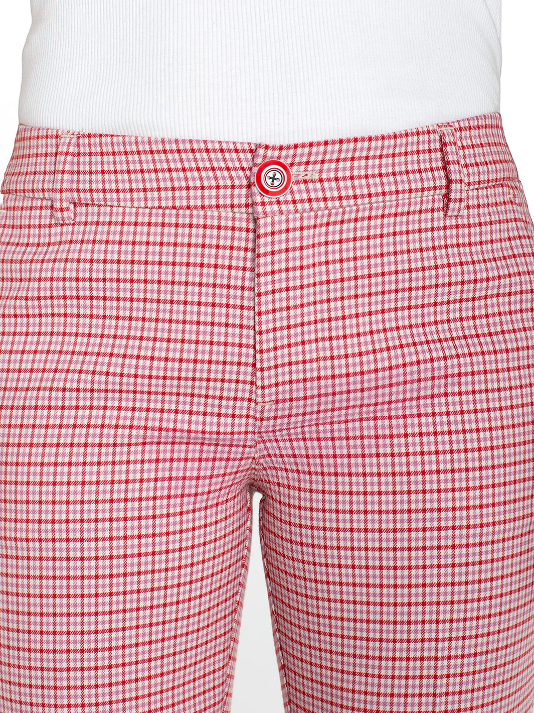 Kelsey Crop Trouser With Side Slit in Cherry Red Plaid
